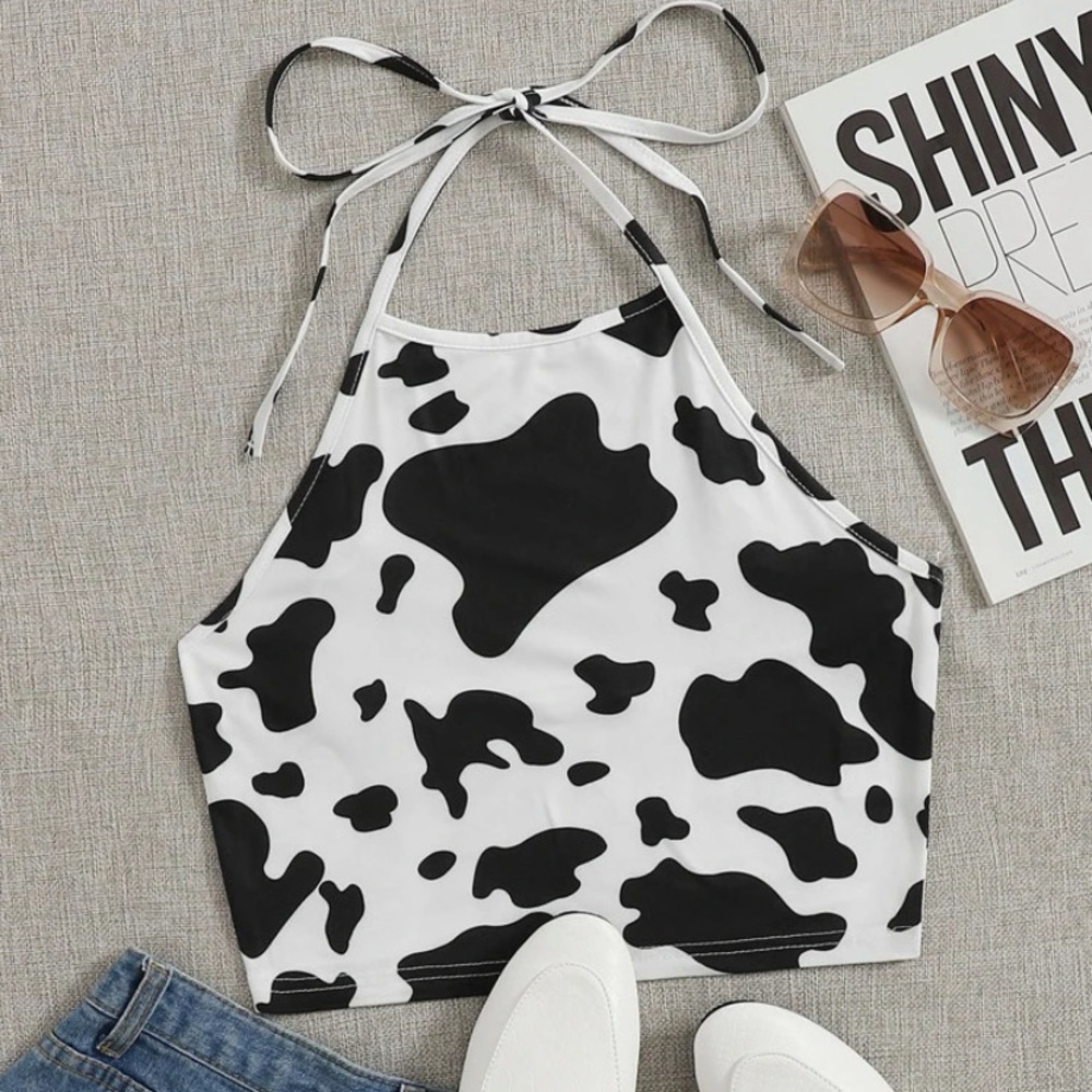 SHEIN +curve Cow Print Halter Top - Picture 1 of 5